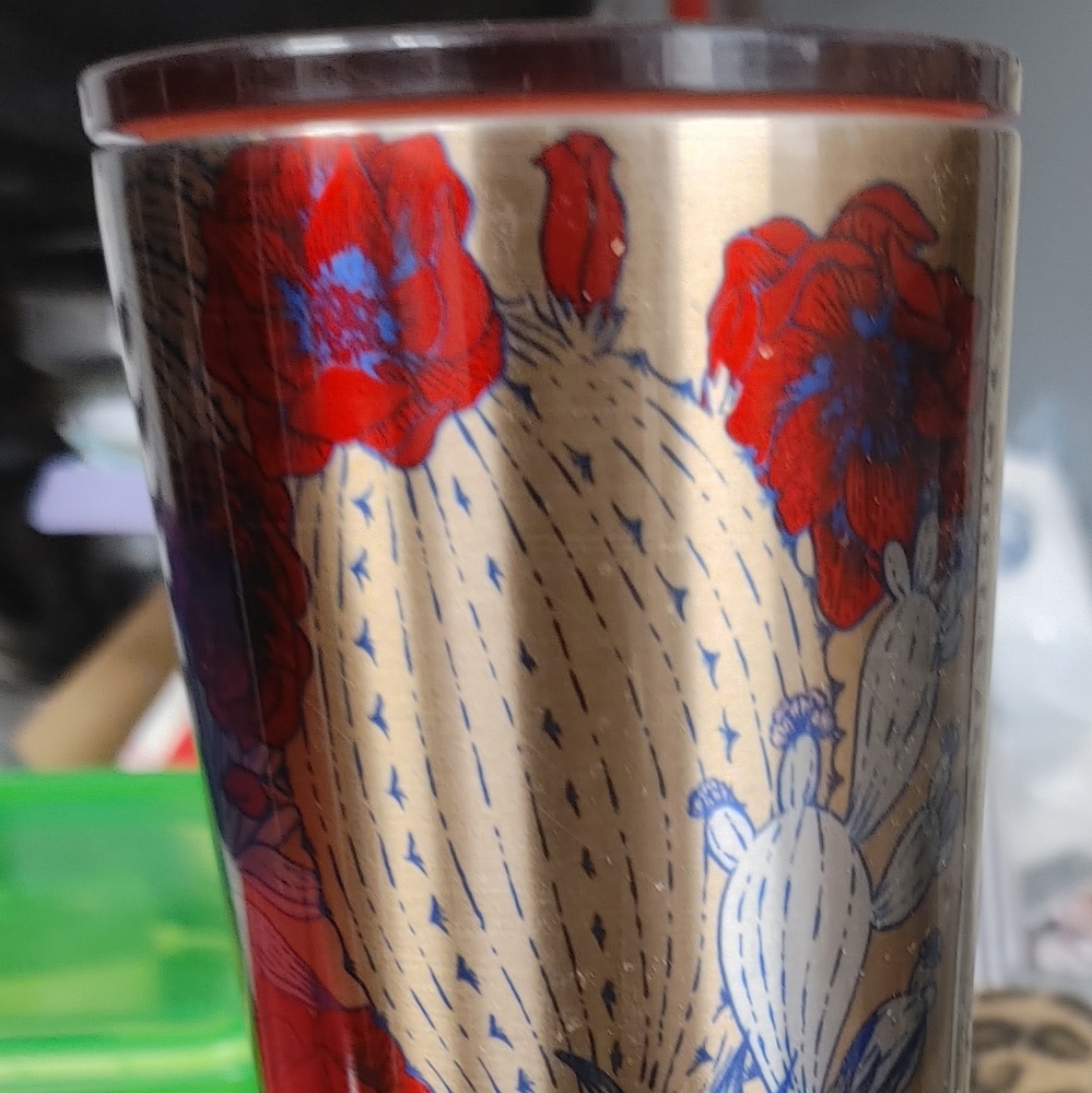 Starbucks limited edition cup   Cactus and red flowers